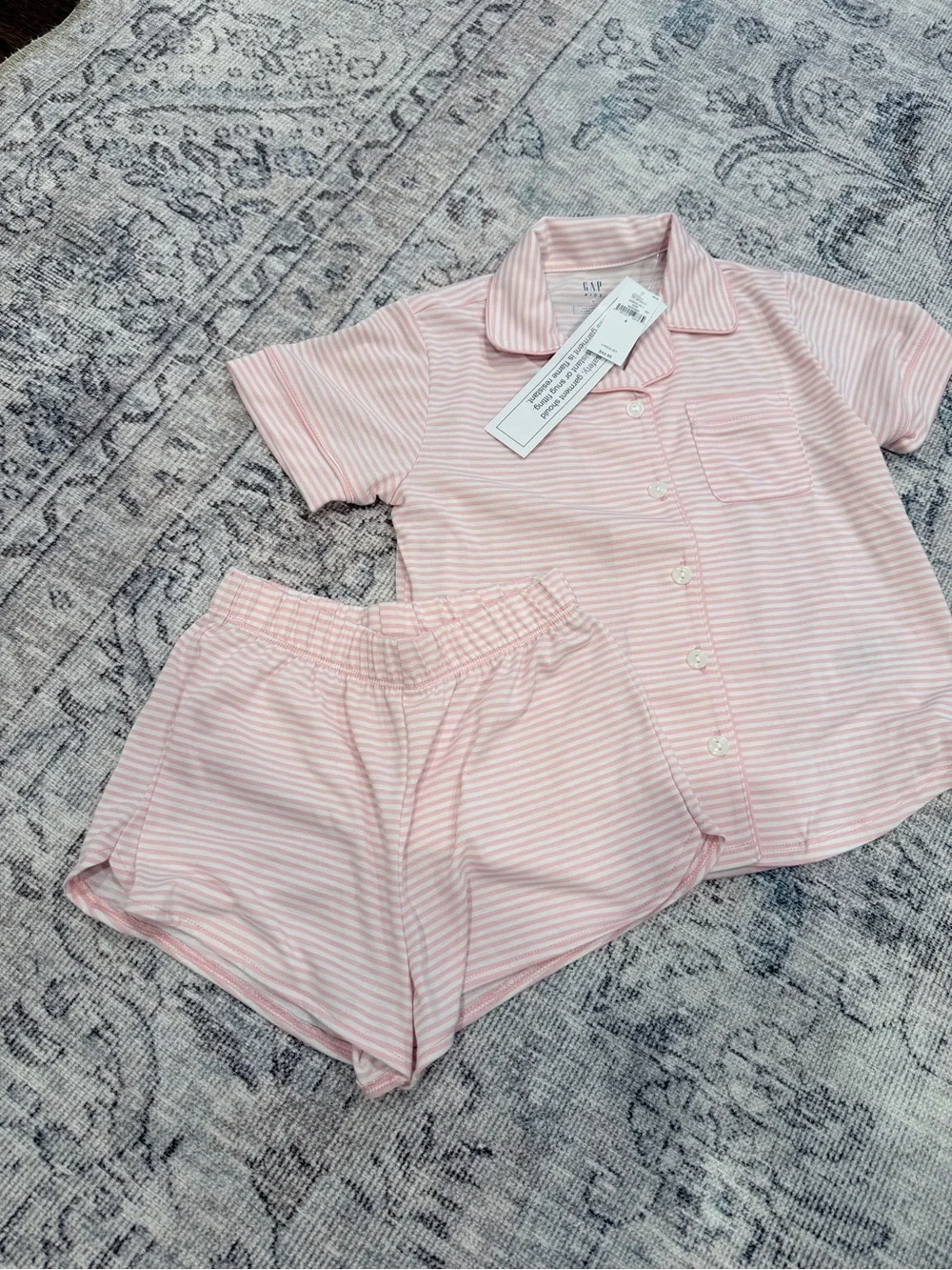 GAP Pink & White Striped Short Sleeve Pajama Set - Button Top & Shorts
